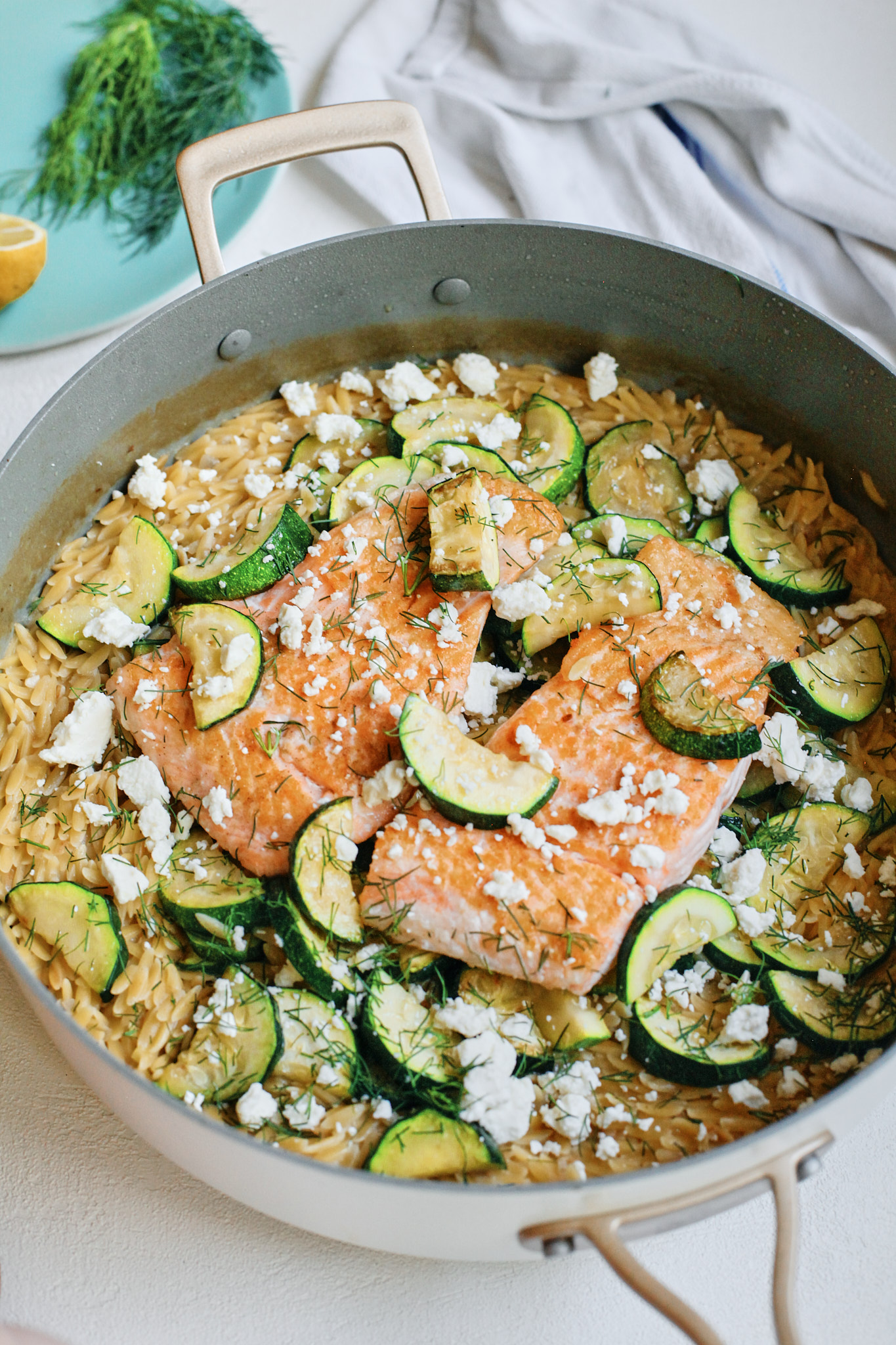 Shrimp Edited 19 One Pan Mediterranean Salmon with crumbled feta, dill and lemon