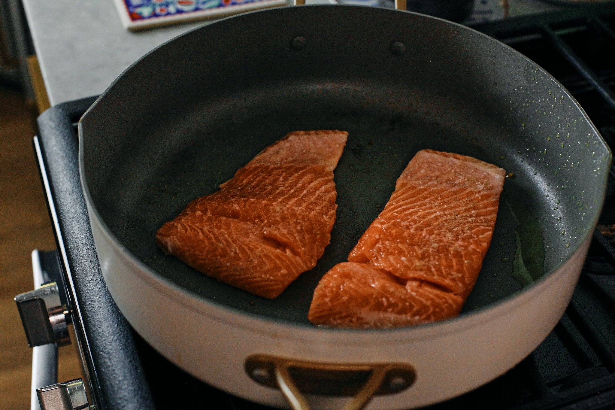 Shrimp Edited 9 salmon searing in the pan