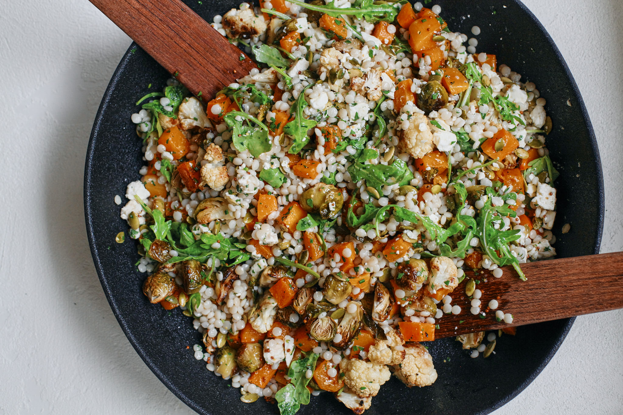 warm fall pearl couscous salad