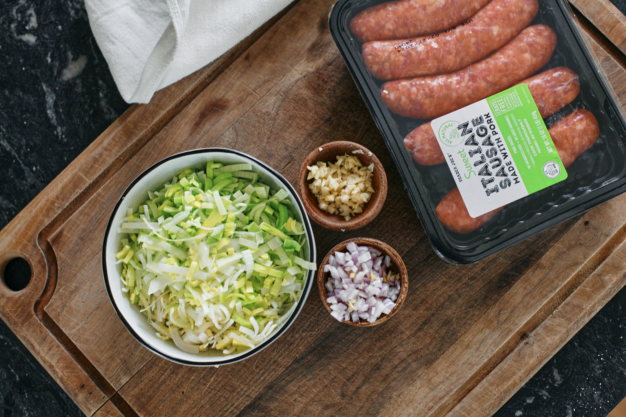 chopped leek, shallot, garlic and italian sausage