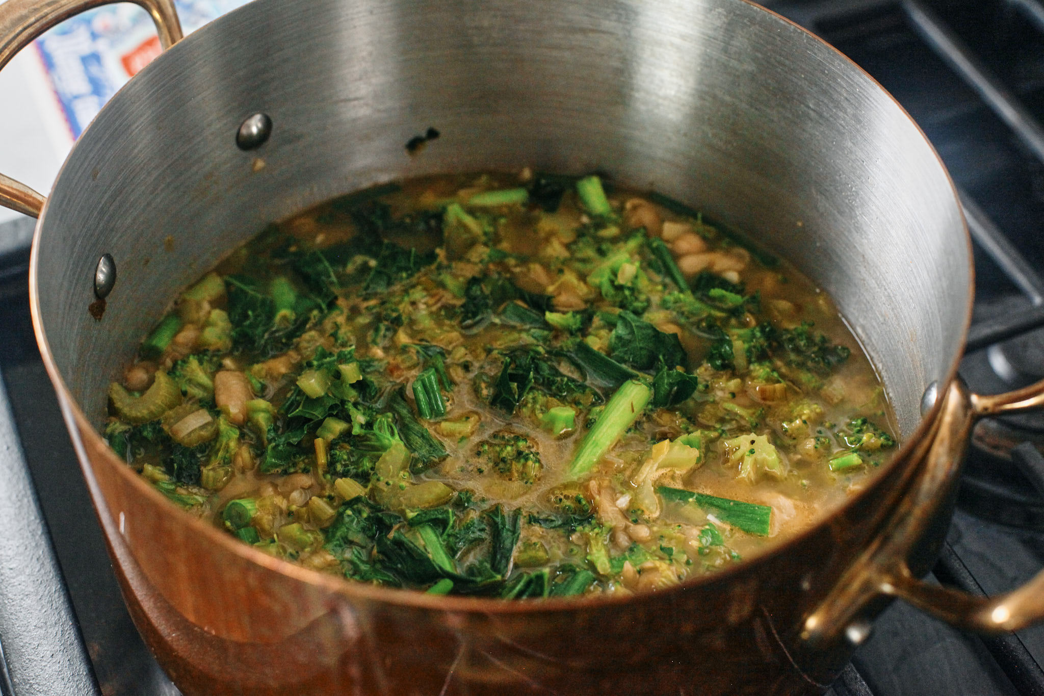 green goddess tortellini soup 2 green soup simmering