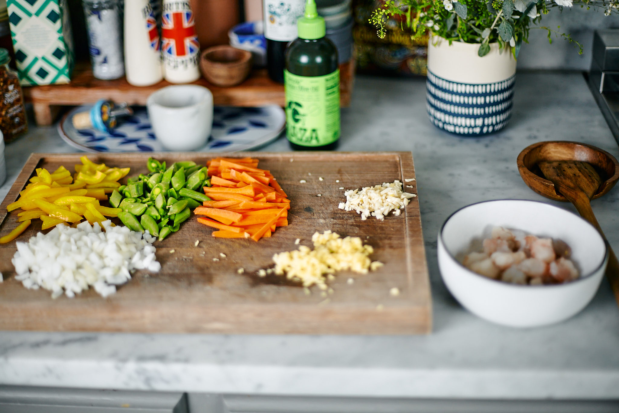 prepped vegetables for 15 minute stir fry noodles