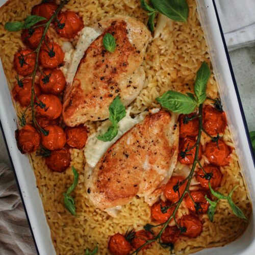 Boursin-Stuffed Chicken with Orzo and Tomatoes