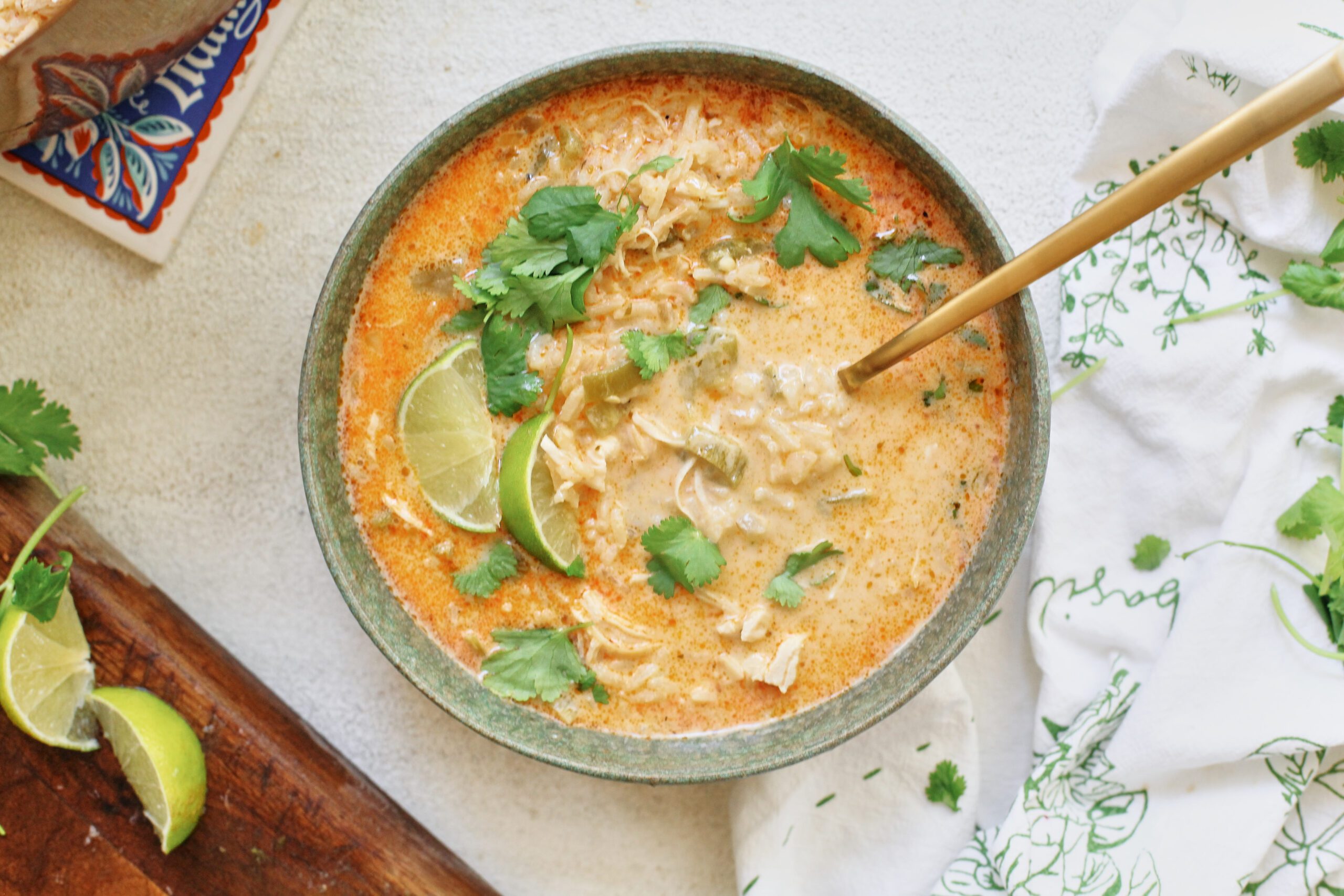creamy hatch chile chicken and rice soup