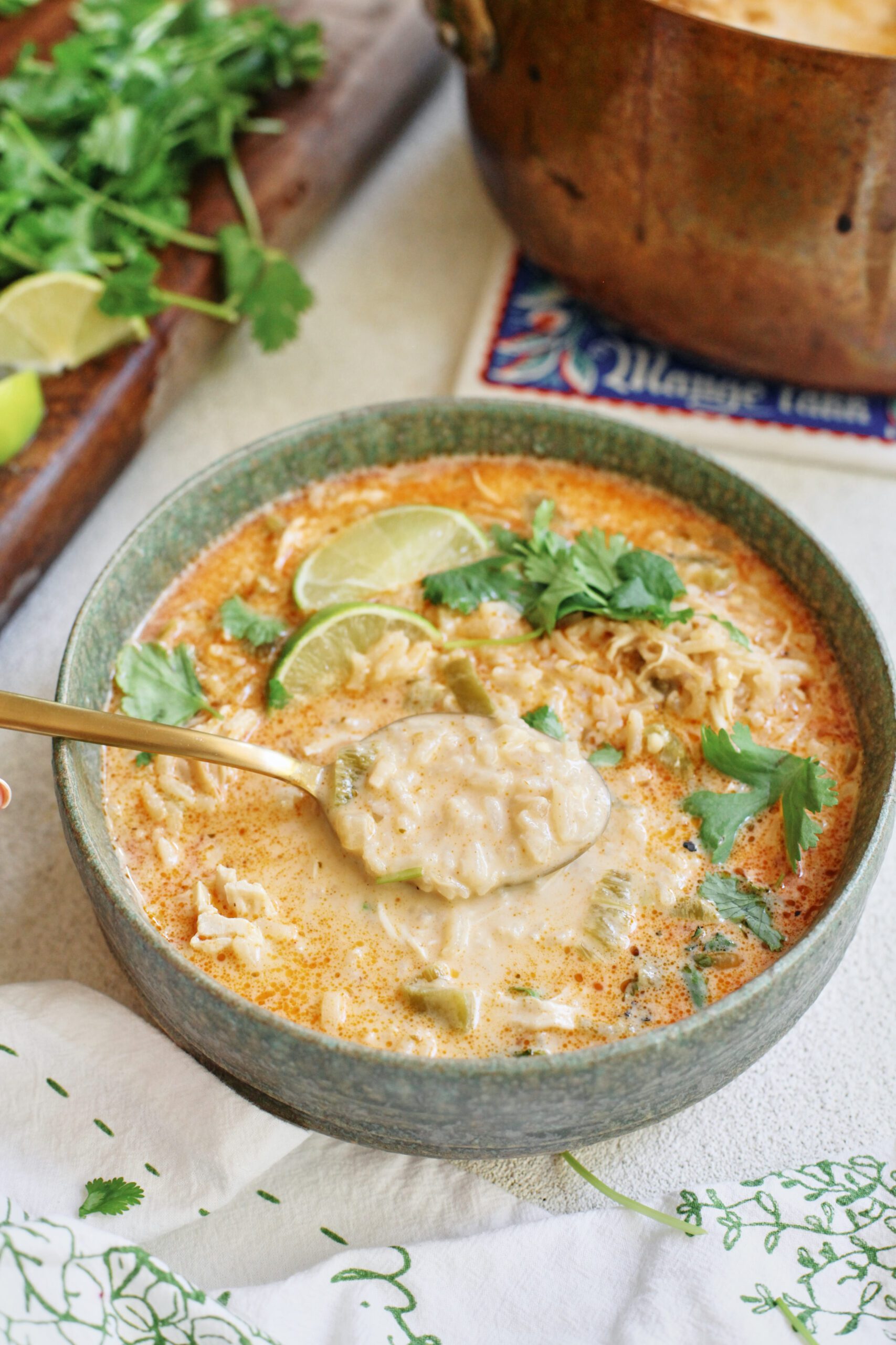 creamy hatch chile chicken and rice soup