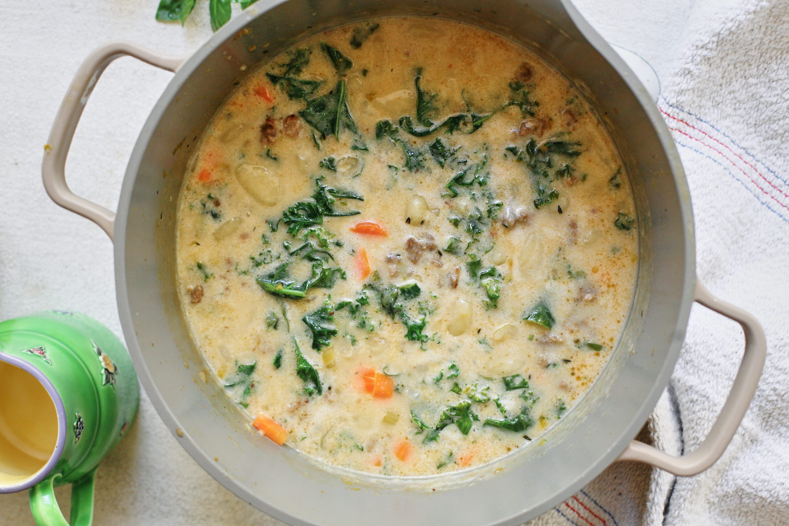 creamy gnocchi & sausage soup in a large pot